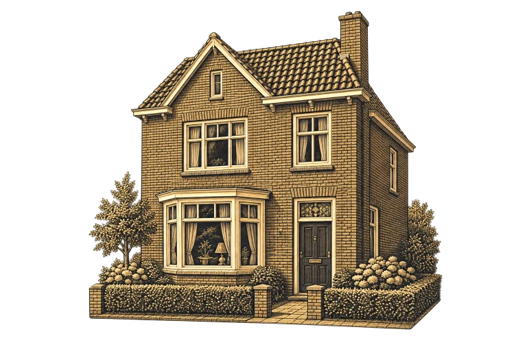 Voorbeeld van een getekende jaren-30-woning met erker