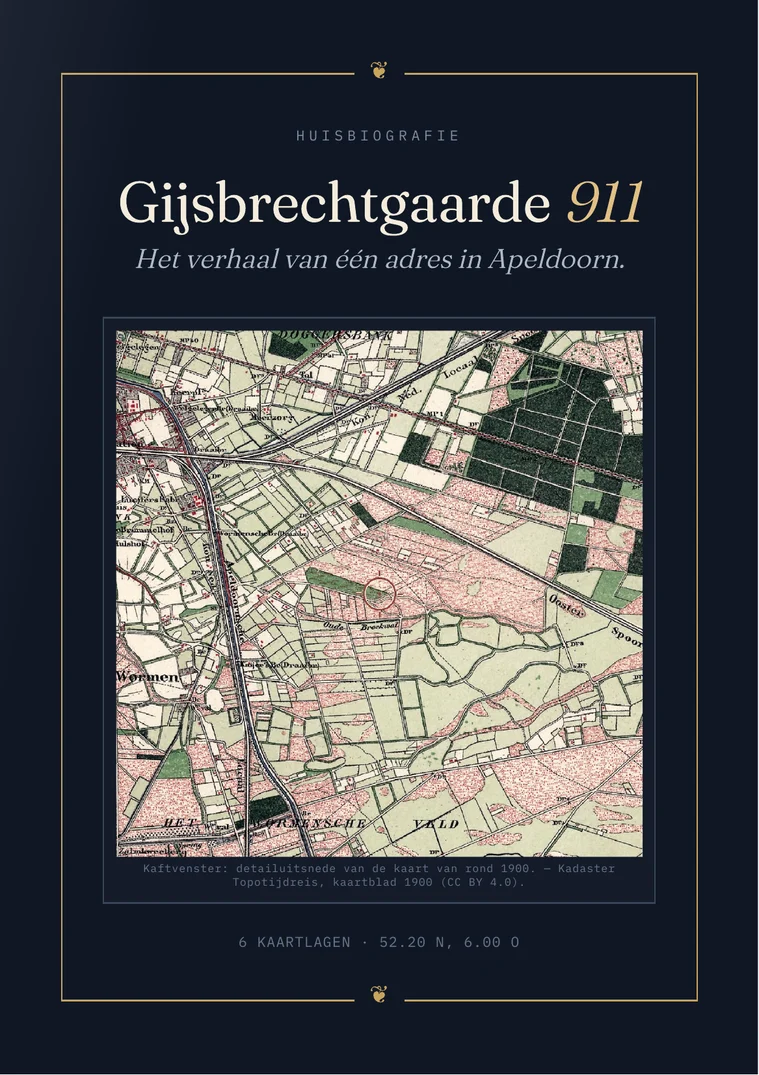 De kaft van het boek over de Gijsbrechtgaarde in Apeldoorn, met de kaart van rond 1900