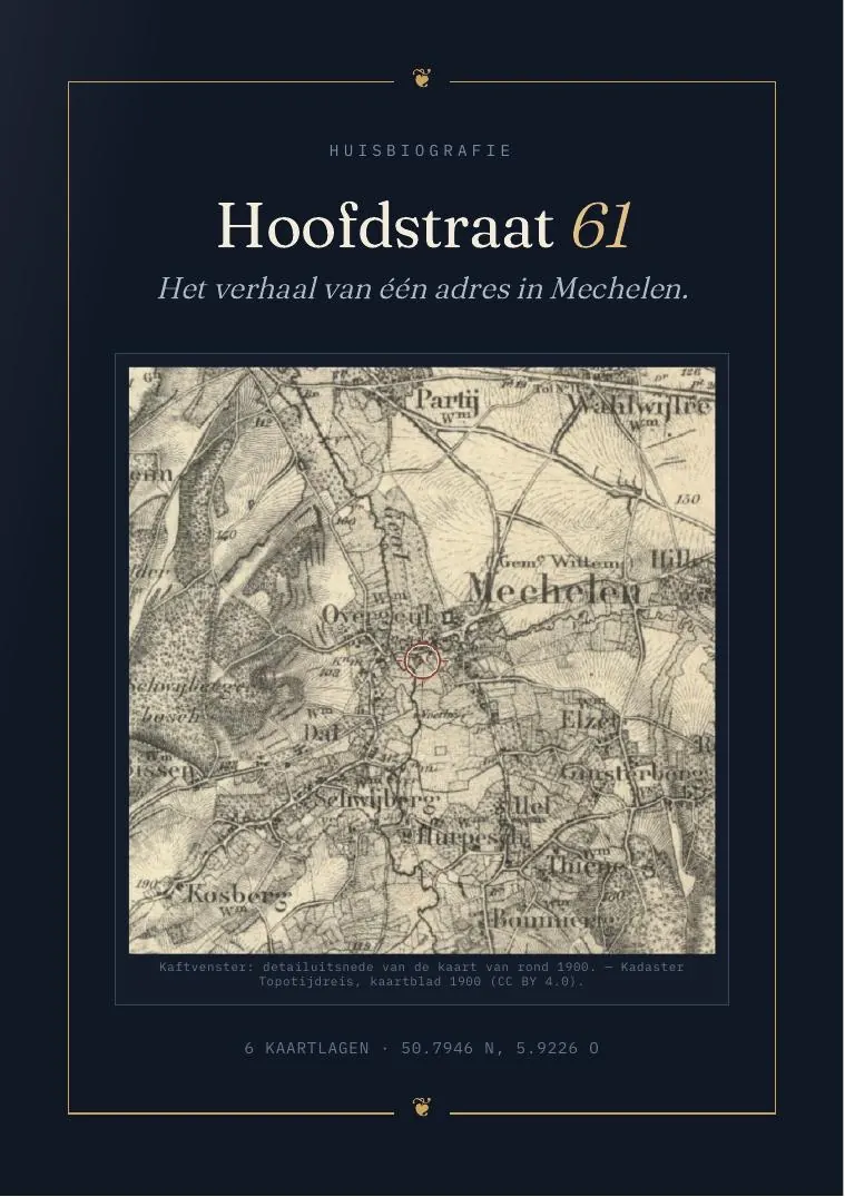 De kaft van het boek over Hoofdstraat 61 in Mechelen, met een oude kaart van het Geuldal