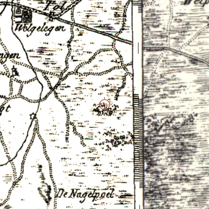 De plek op de kaart van 1815: open land