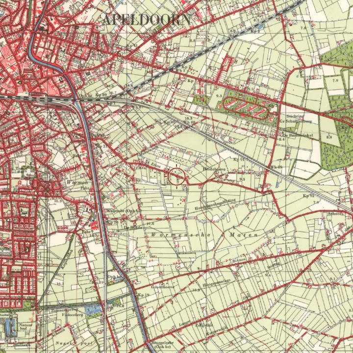 De plek op de kaart van 1965: nog open land