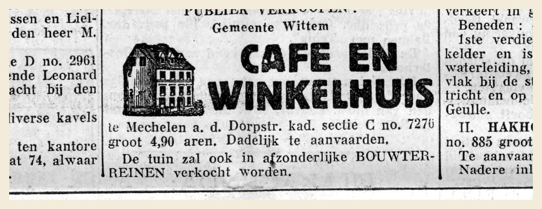 De verkoopadvertentie voor een café en winkelhuis aan de Dorpstraat, 4 juli 1936.