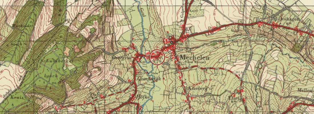 Historische kaart van dezelfde plek rond 1965