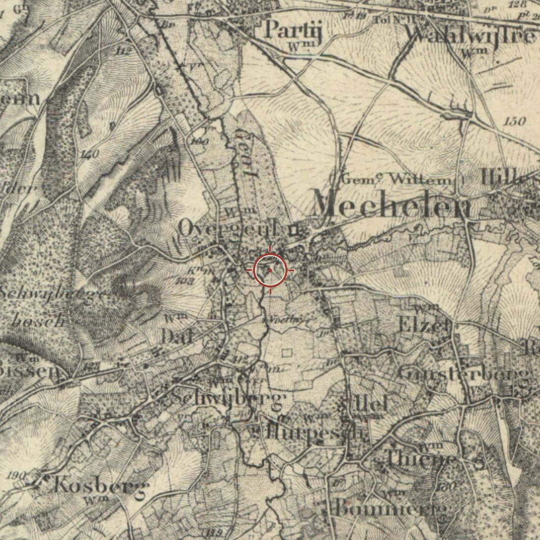 Detail van de historische kaart van rond 1900