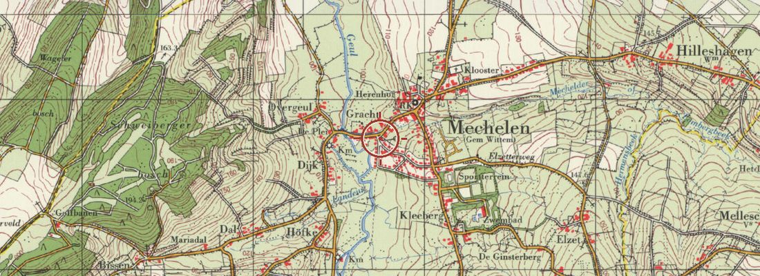Historische kaart van dezelfde plek rond 1985