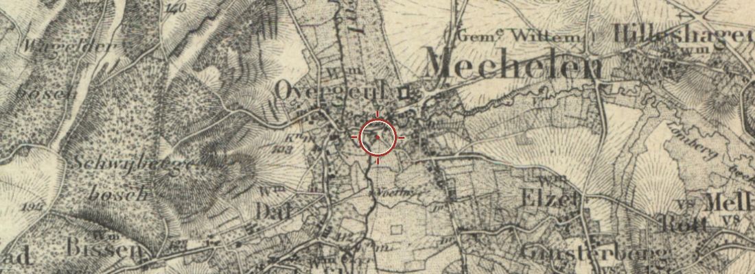 Historische kaart van dezelfde plek rond 1900