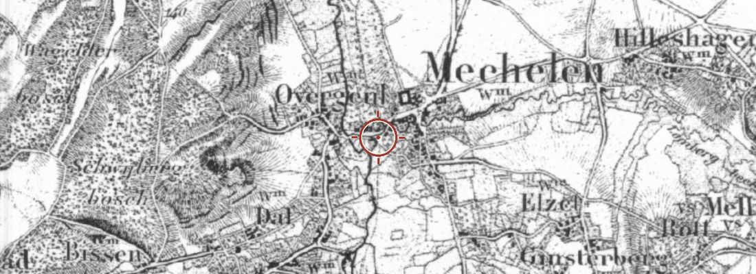 Historische kaart van dezelfde plek rond 1850