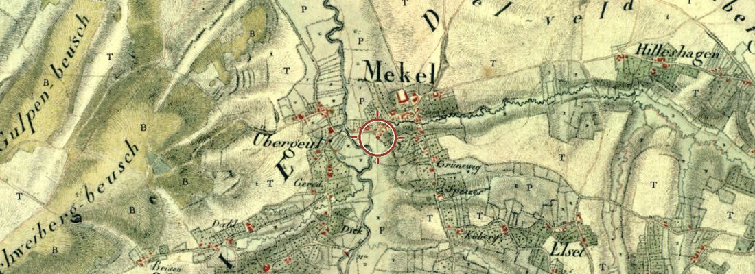 Historische kaart van dezelfde plek rond 1815