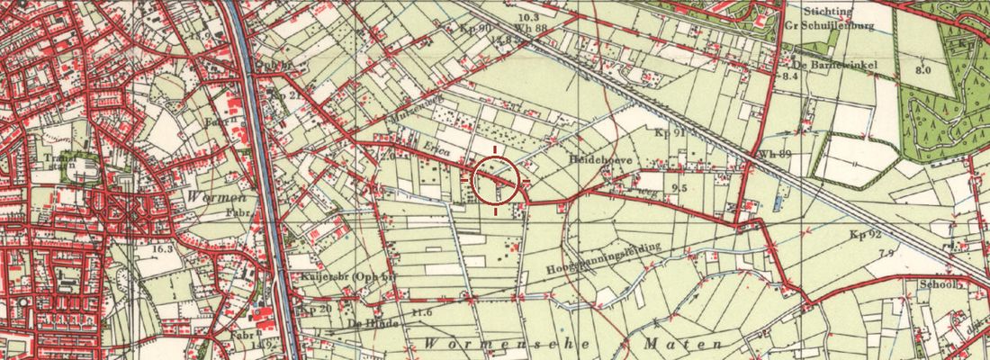 Historische kaart van dezelfde plek rond 1965