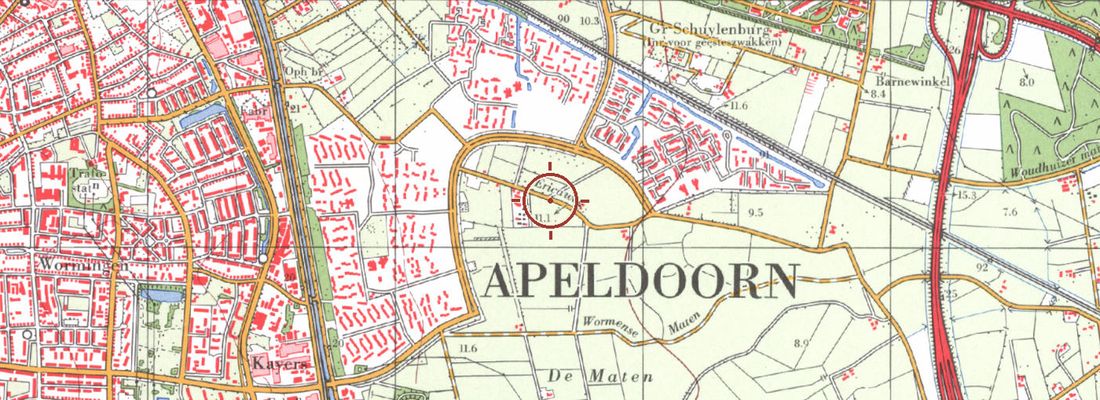 Historische kaart van dezelfde plek rond 1985