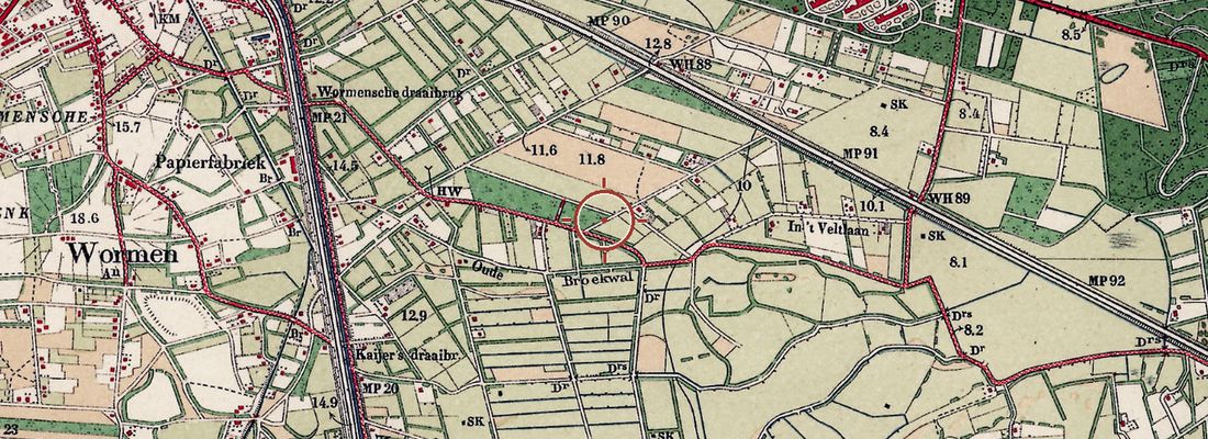 Historische kaart van dezelfde plek rond 1925