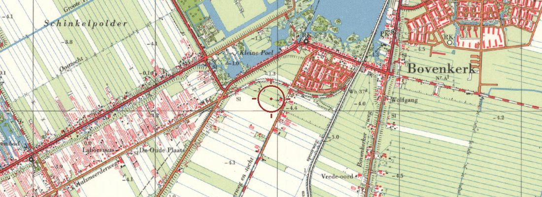Historische kaart van dezelfde plek rond 1965