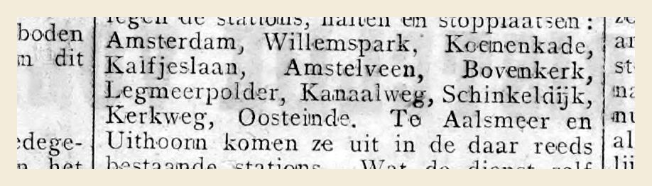 De haltes van de nieuwe spoorlijn, met Bovenkerk en Schinkeldijk.