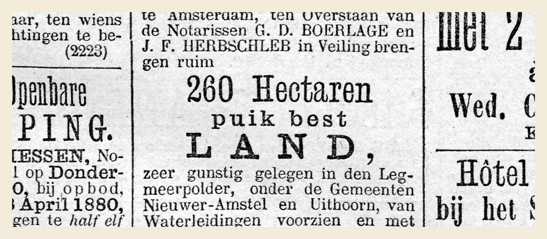 Ruim 260 hectare 'puik best land' in de nieuwe Legmeerpolder te koop.