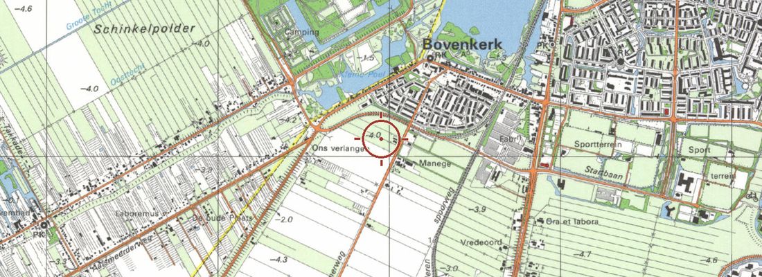 Historische kaart van dezelfde plek rond 1985