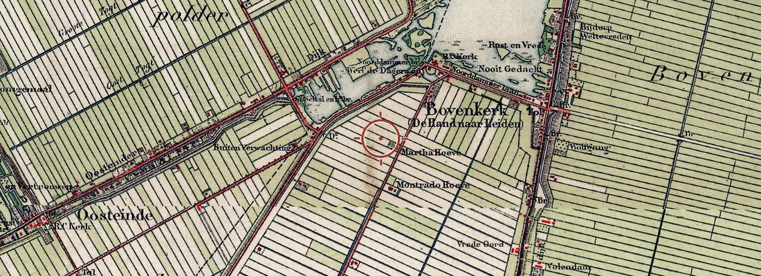 Historische kaart van dezelfde plek rond 1900