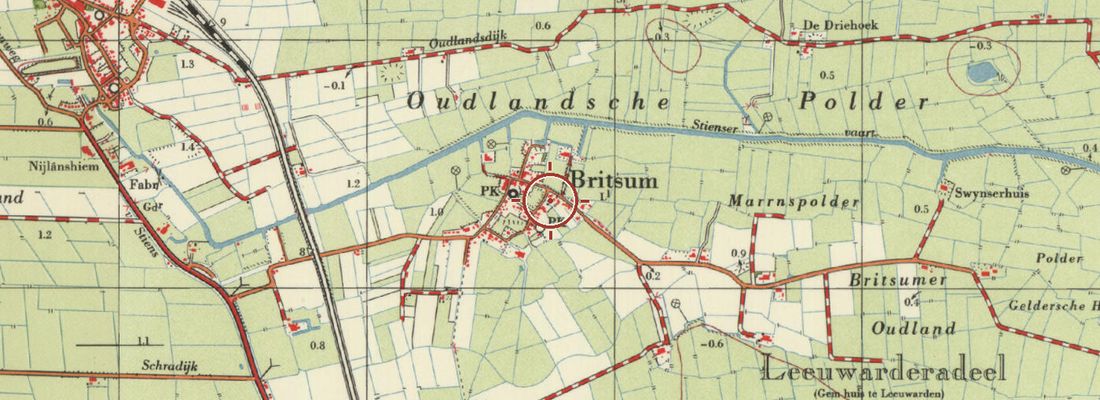 Historische kaart van dezelfde plek rond 1965