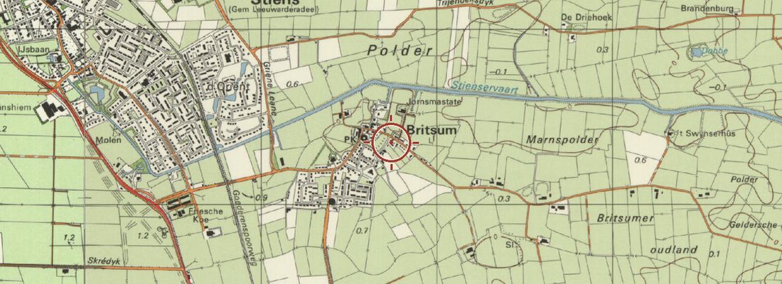 Historische kaart van dezelfde plek rond 1985