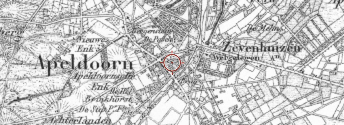 Historische kaart van dezelfde plek rond 1850