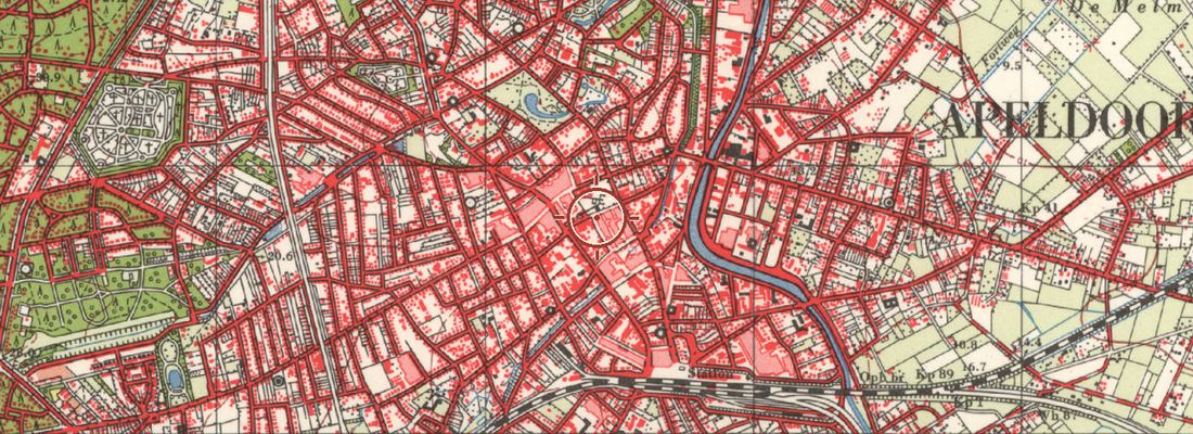 Historische kaart van dezelfde plek rond 1965