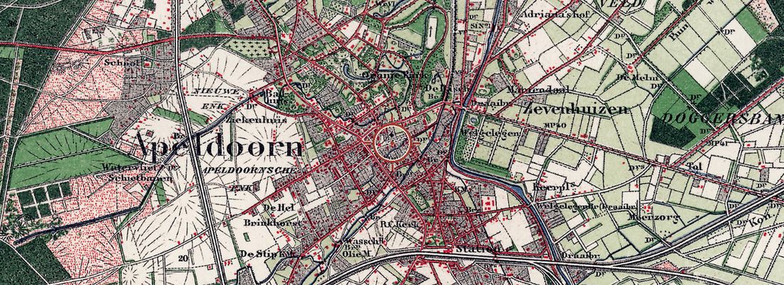 Historische kaart van dezelfde plek rond 1900