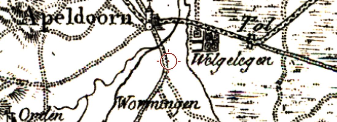 Historische kaart van dezelfde plek rond 1815