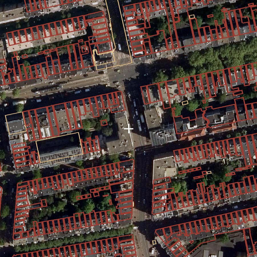 Het paspoort van de plek: rood zijn alle panden van vóór 1940 — vrijwel de hele buurt