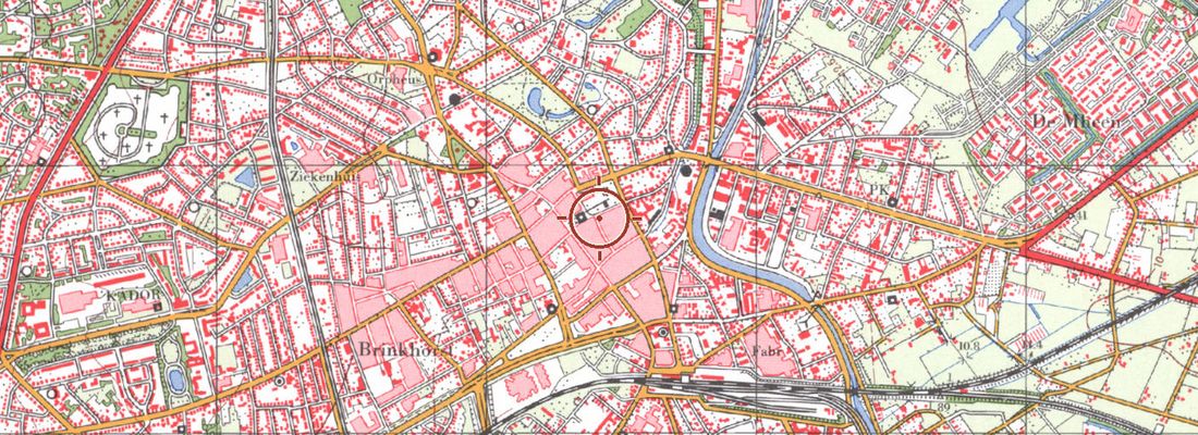 Historische kaart van dezelfde plek rond 1985